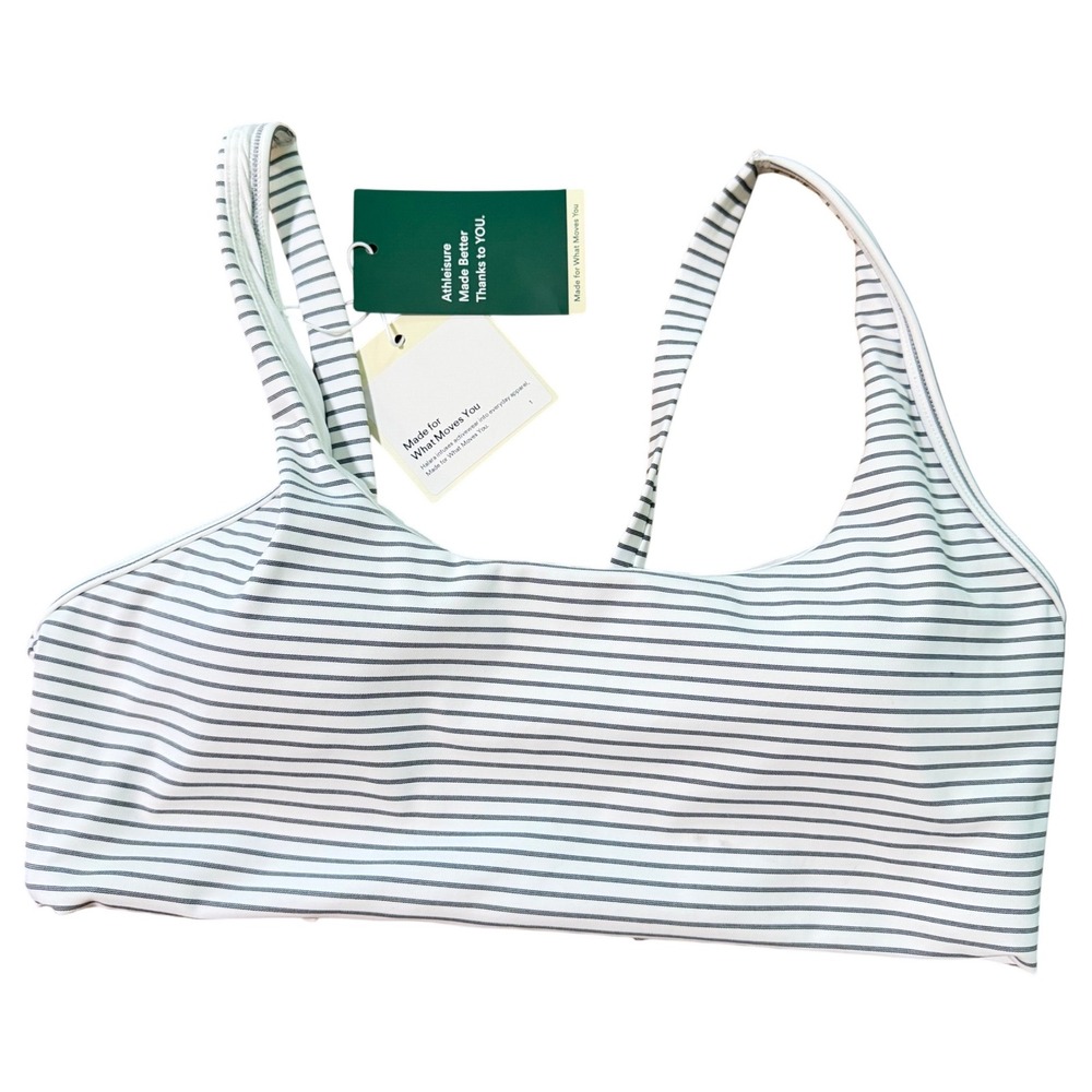 Halara Sports Bra Small White Navy Pinstripe Lattice Back Padded Activewear NWT